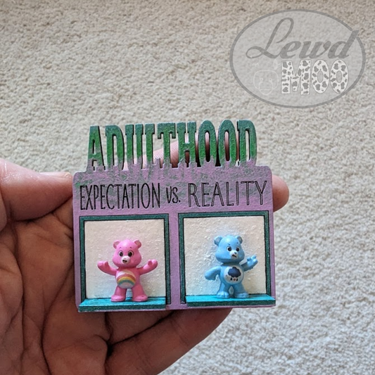 Expectation vs. Reality of Adulthood Care Bears Kitchen Magnet