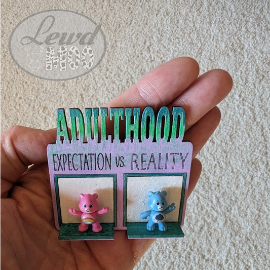 Expectation vs. Reality of Adulthood Care Bears Kitchen Magnet