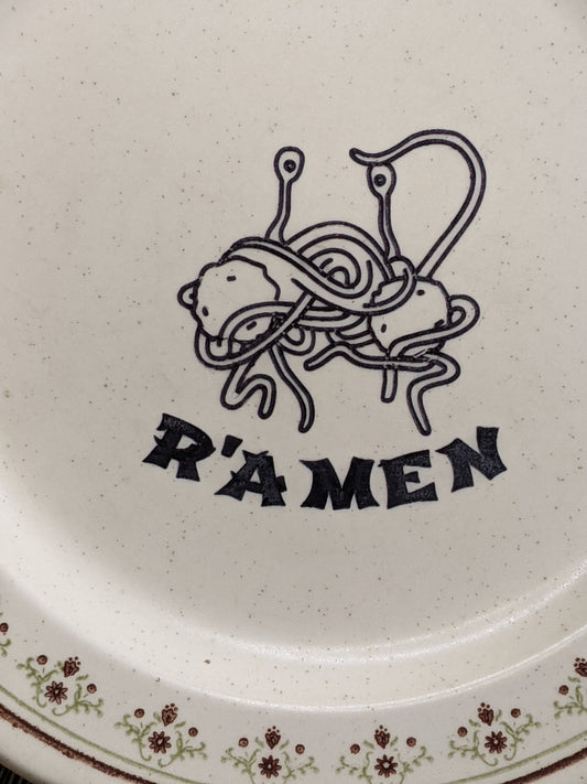 Ramen Flying Spaghetti Monster Engraved Plate