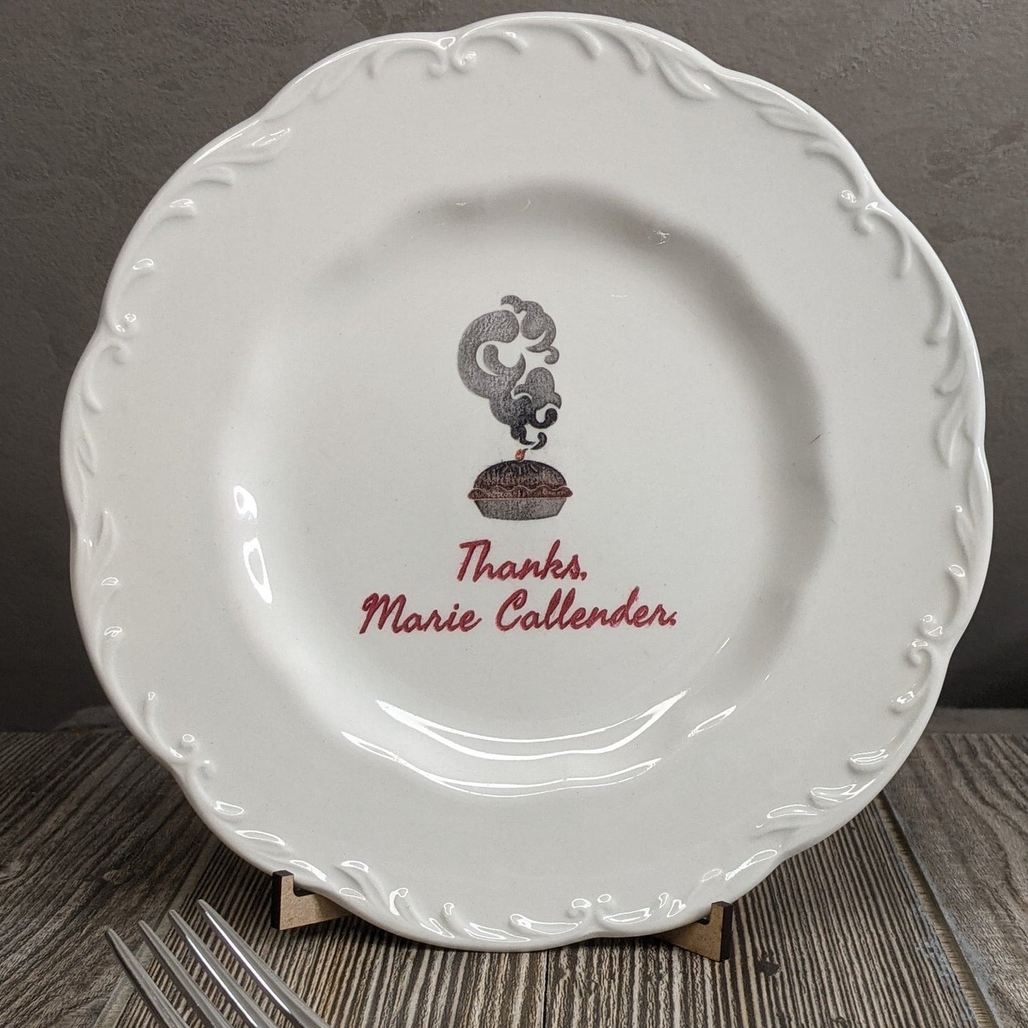 Thanks Marie Callender Burnt Pie Engraved Plate